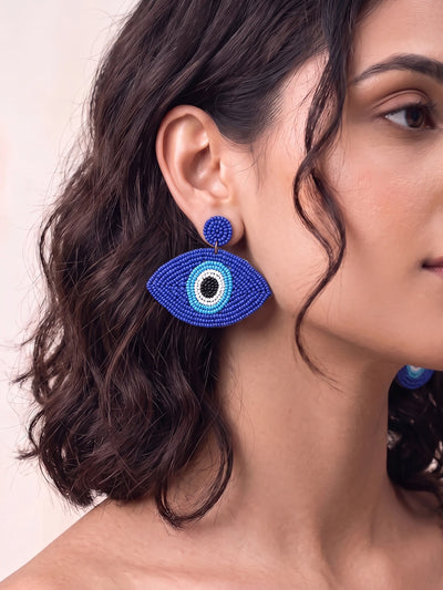 Evil Eye Handcrafted Beaded Statement Earrings – Royal Blue