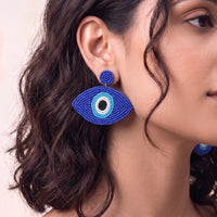 Evil Eye Handcrafted Beaded Statement Earrings – Royal Blue