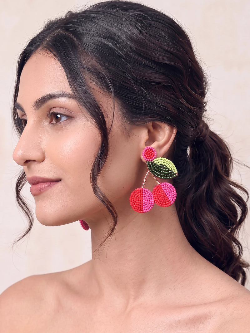 Cherry Blossom Handcrafted Beaded Statement Earrings