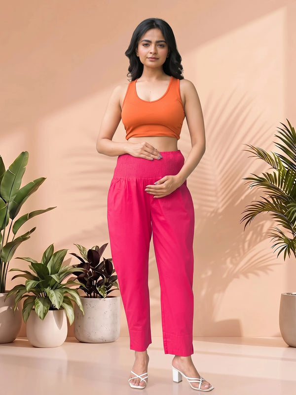 Fuchsia High-Rise Stretch Waist Maternity Comfort Trouser