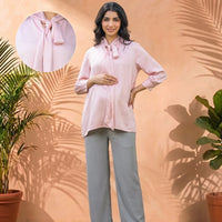 Light Pink Tie-up Neck Maternity Feeding-Friendly Top