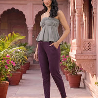 Wine Mid-Rise Stretch Waist Maternity Comfort Pant