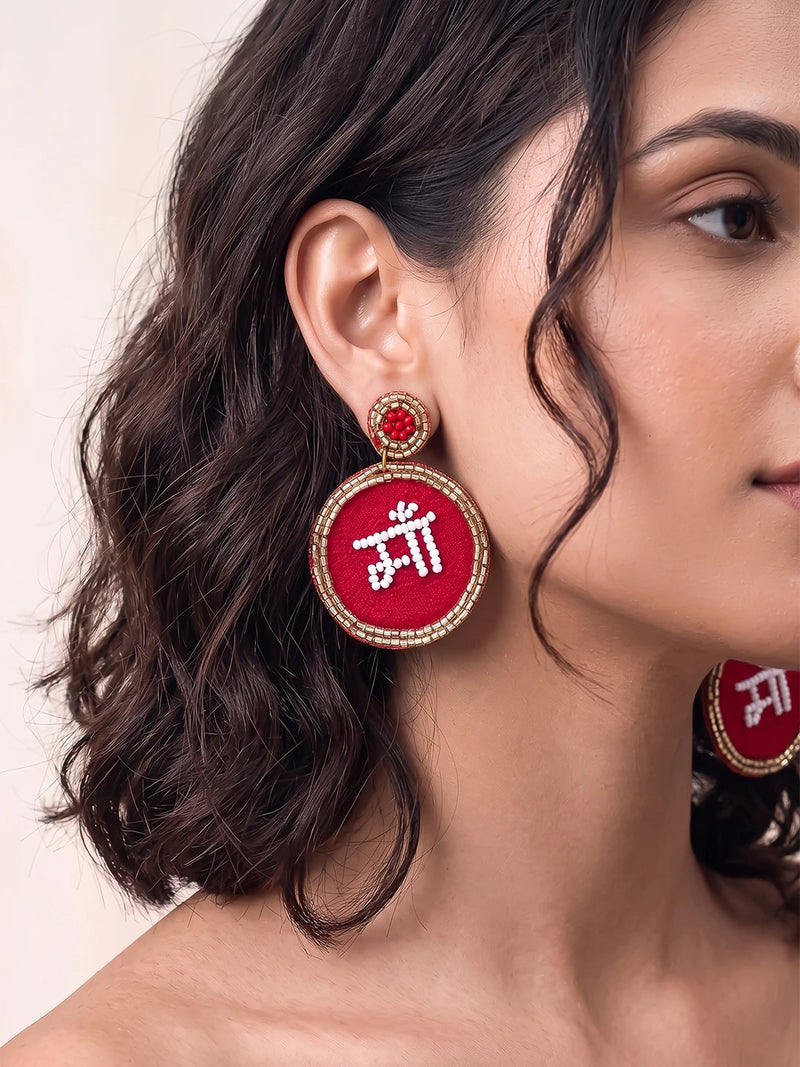 Maa Handcrafted Beaded Statement Earrings – Red