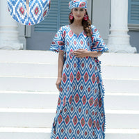 Indigo Red Ikat Print Maternity & Feeding Kaftan Dress