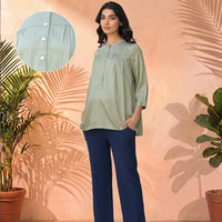 Olive Green Maternity Feeding-Friendly Top