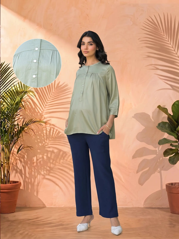 Olive Green Maternity Feeding-Friendly Top