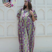 Grey Multi Ikat Print Maternity & Feeding Kaftan Dress