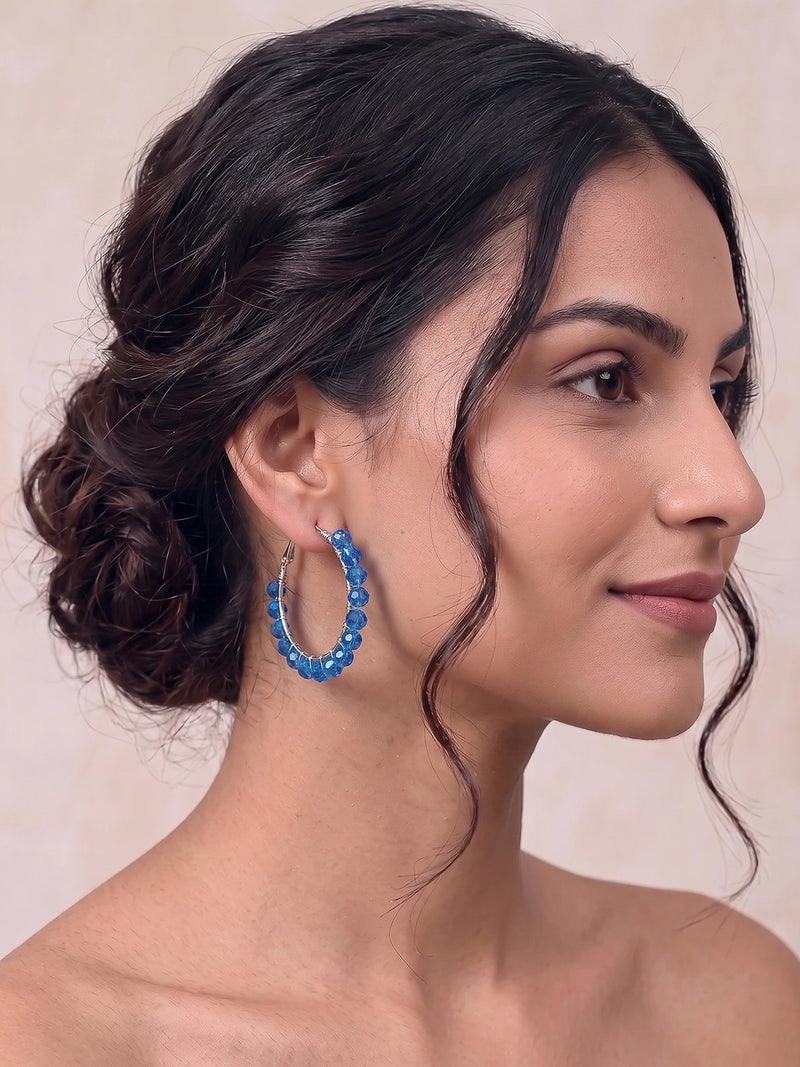 Azure Twinkling Beads Handcrafted Hoop Earrings – Blue