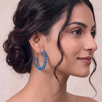 Azure Twinkling Beads Handcrafted Hoop Earrings – Blue