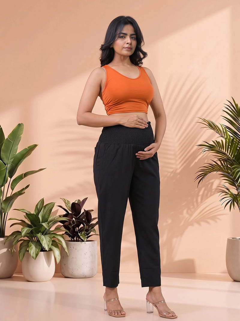 Black High-Rise Stretch Waist Maternity Comfort Trouser