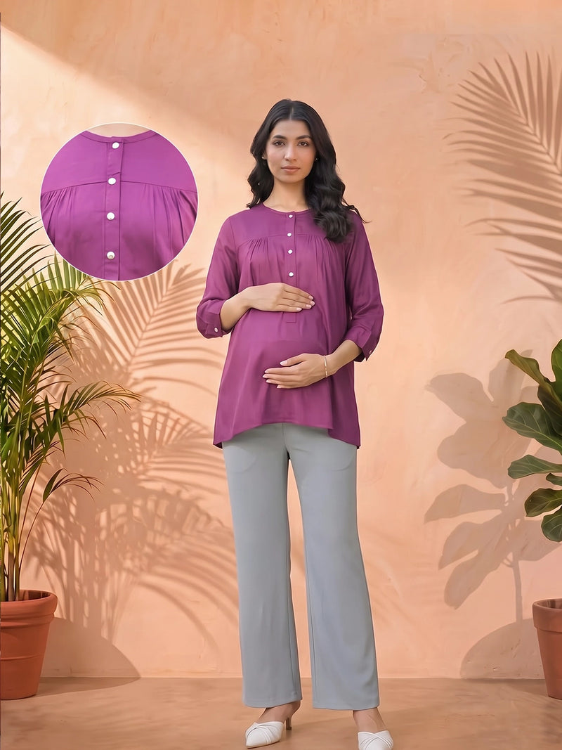 Plum Maternity Feeding-Friendly Top