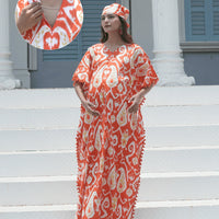 Orange Ikat Print Maternity & Feeding Kaftan Dress