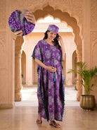 purple-green-ethnic-print-cotton maternity-feeding-friendly-kaftan-dress