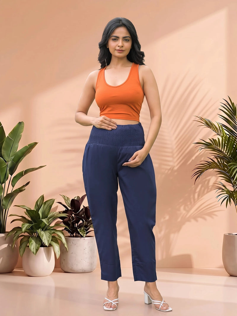 Navy Blue High-Rise Stretch Waist Maternity Comfort Trouser