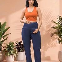 Navy Blue High-Rise Stretch Waist Maternity Comfort Trouser
