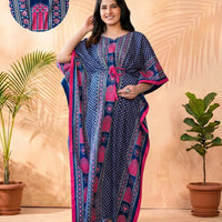 Indigo Multi Ethnic Motifs Printed Maternity Feeding Kaftan Dress