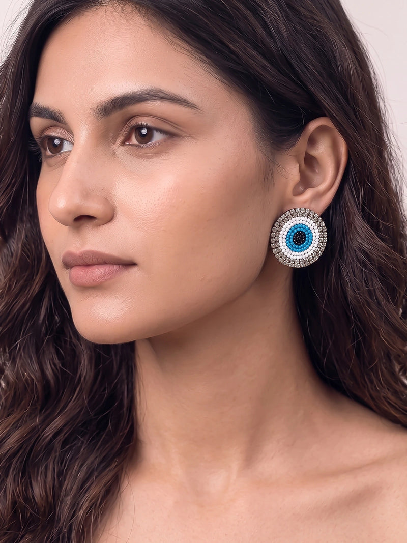 Nazar Batu Handcrafted Beaded Statement Earrings – Blue