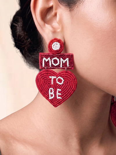 Mom To Be Handcrafted Statement Earrings – Maroon