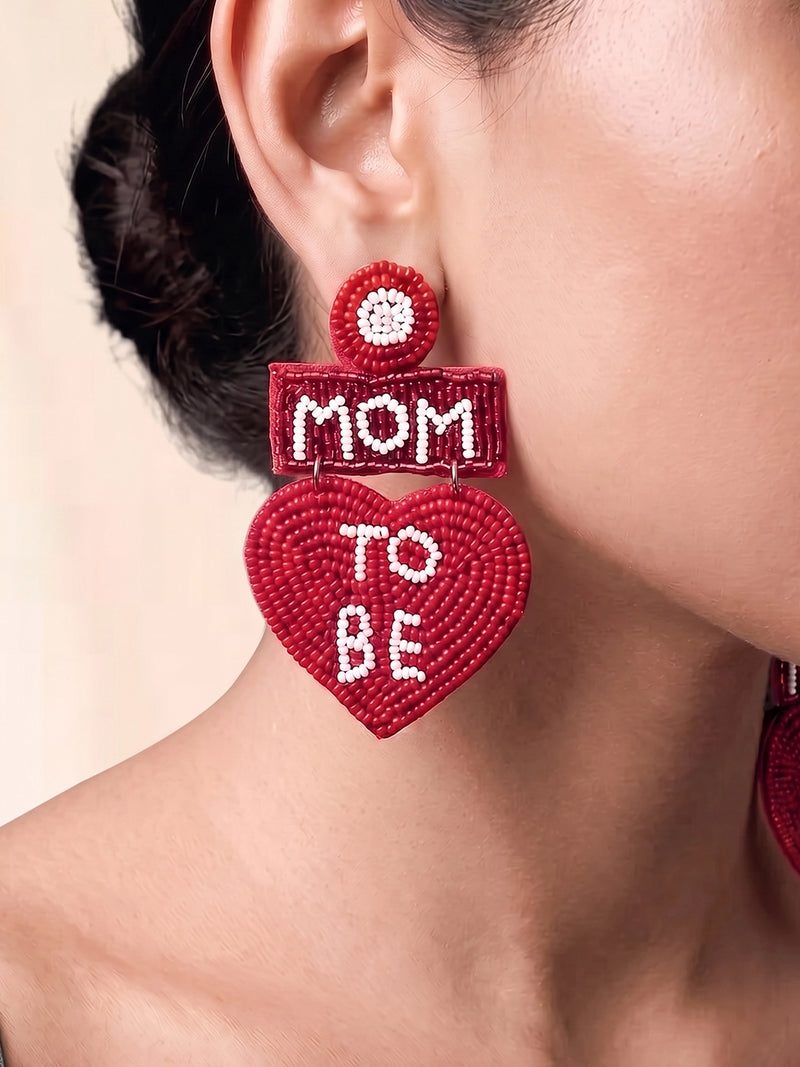 Mom To Be Handcrafted Statement Earrings – Maroon