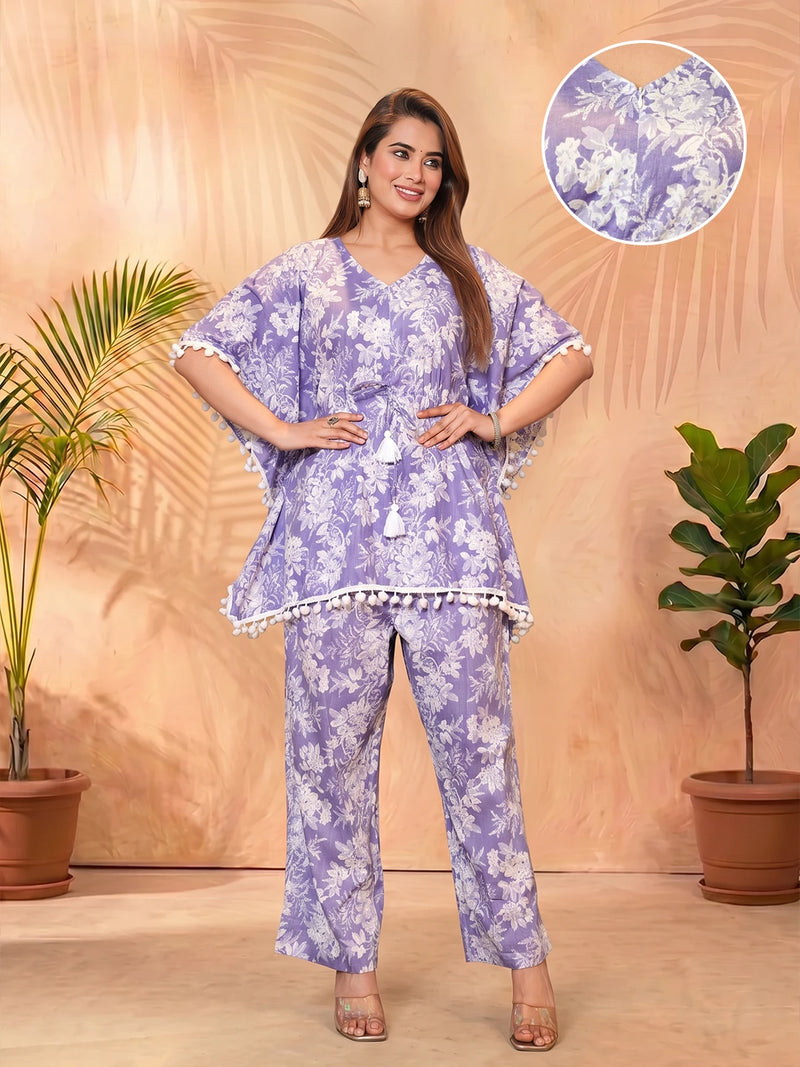 Lavender Floral Printed Maternity & Feeding Night Suit