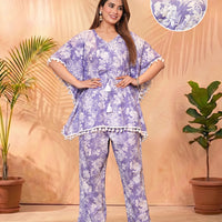 Lavender Floral Printed Maternity & Feeding Night Suit