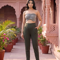 Olive Green Mid-Rise Stretch Waist Maternity Comfort Pant