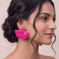 Wings of Angel Mom Handcrafted Statement Earrings - Fuchsia