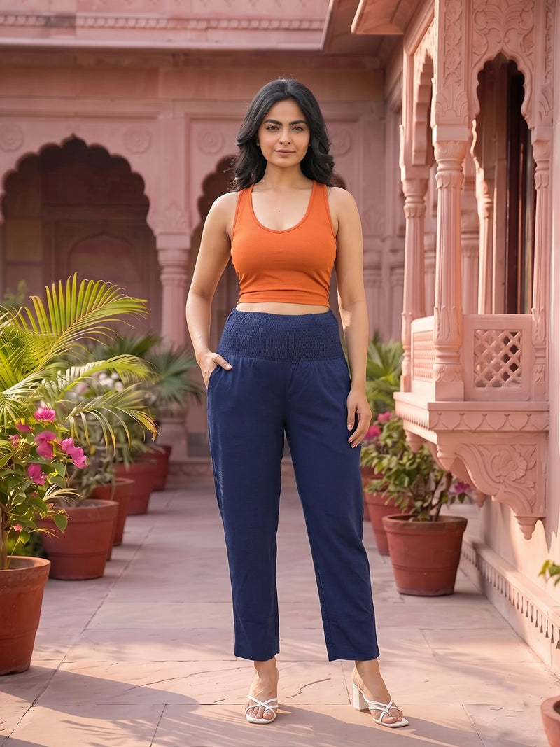 Navy Blue High-Rise Stretch Waist Maternity Comfort Trouser