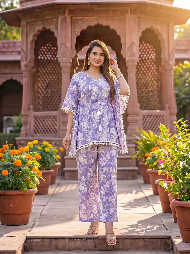 Lavender Floral Printed Maternity & Feeding Night Suit