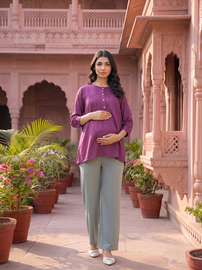 Plum Maternity Feeding-Friendly Top