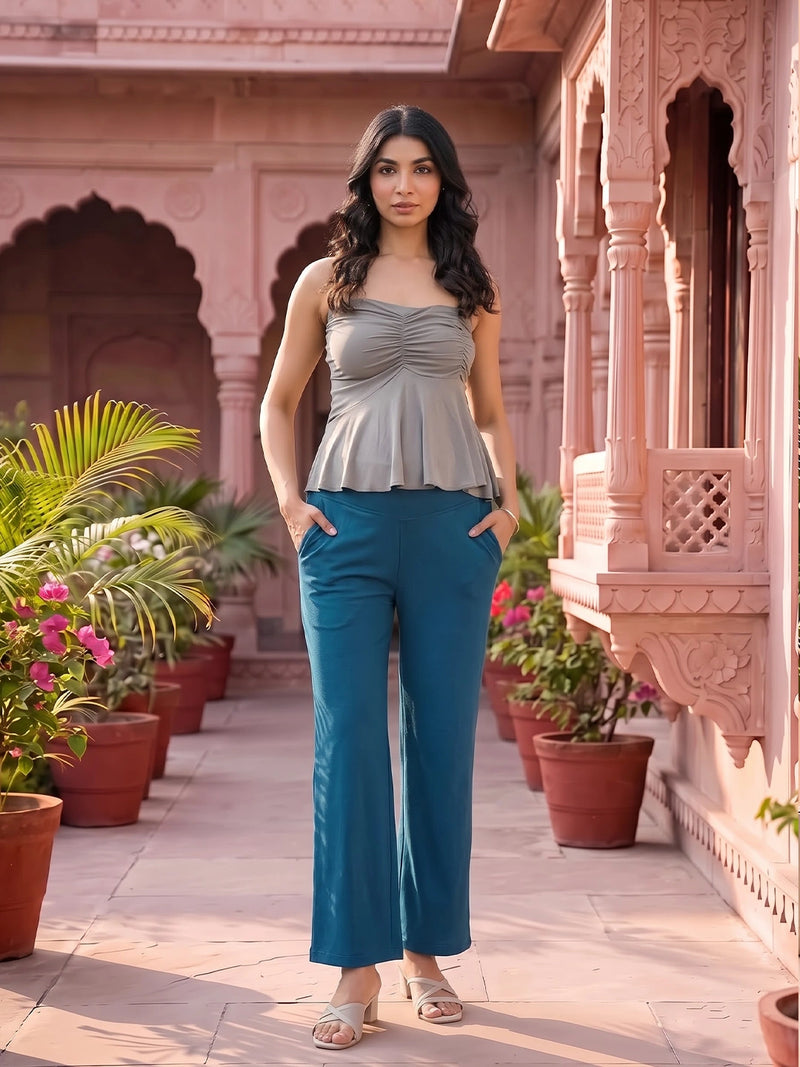 Teal Blue Stretch Waist Maternity Comfort Trouser