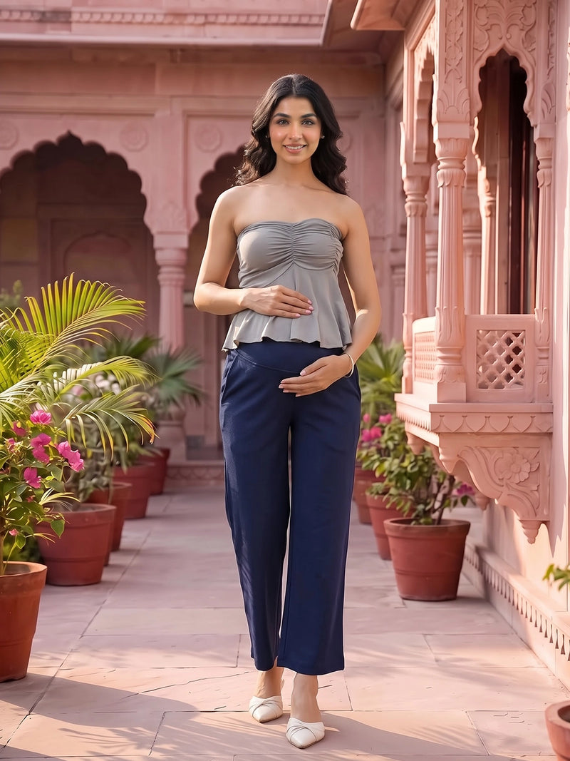 Navy Blue Stretch Waist Maternity Comfort Trouser