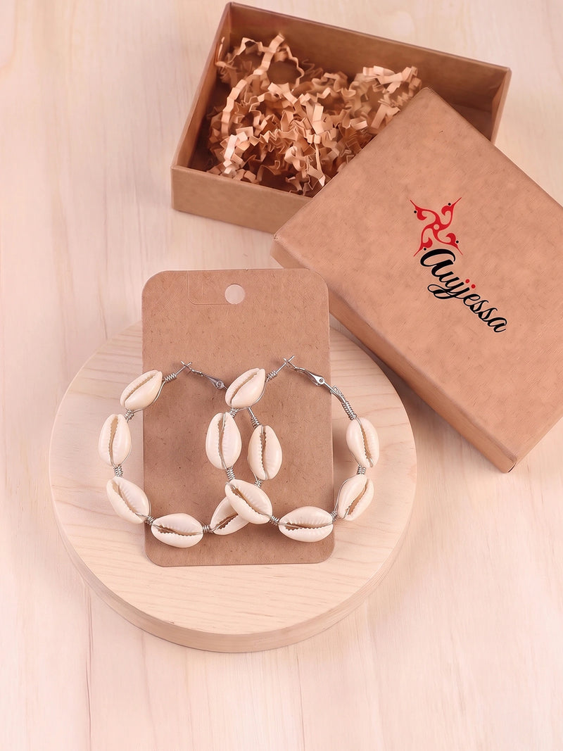 Sea Snail Handcrafted Hoop Earring - Ivory