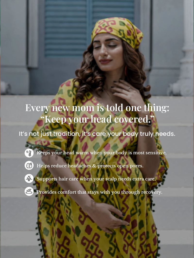 Yellow Multi Ikat Print Maternity & Feeding Kaftan Dress