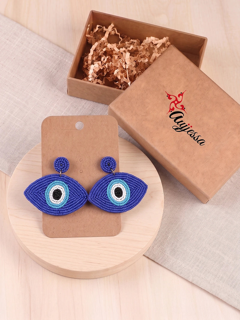Evil Eye Handcrafted Beaded Statement Earrings – Royal Blue
