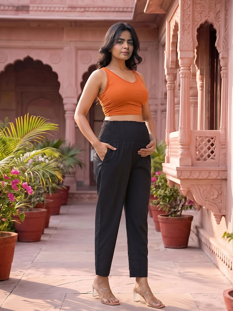 Black High-Rise Stretch Waist Maternity Comfort Trouser