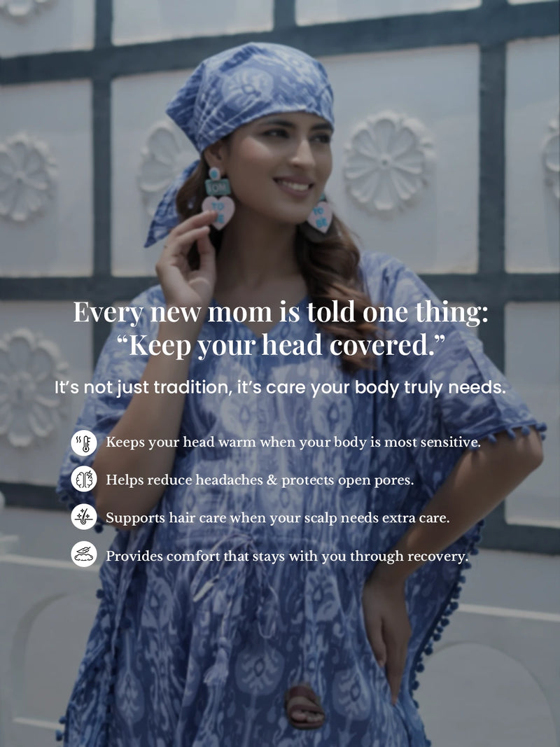 Blue Ikat Print Maternity & Feeding Kaftan Dress