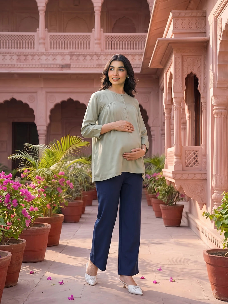 Olive Green Maternity Feeding-Friendly Top