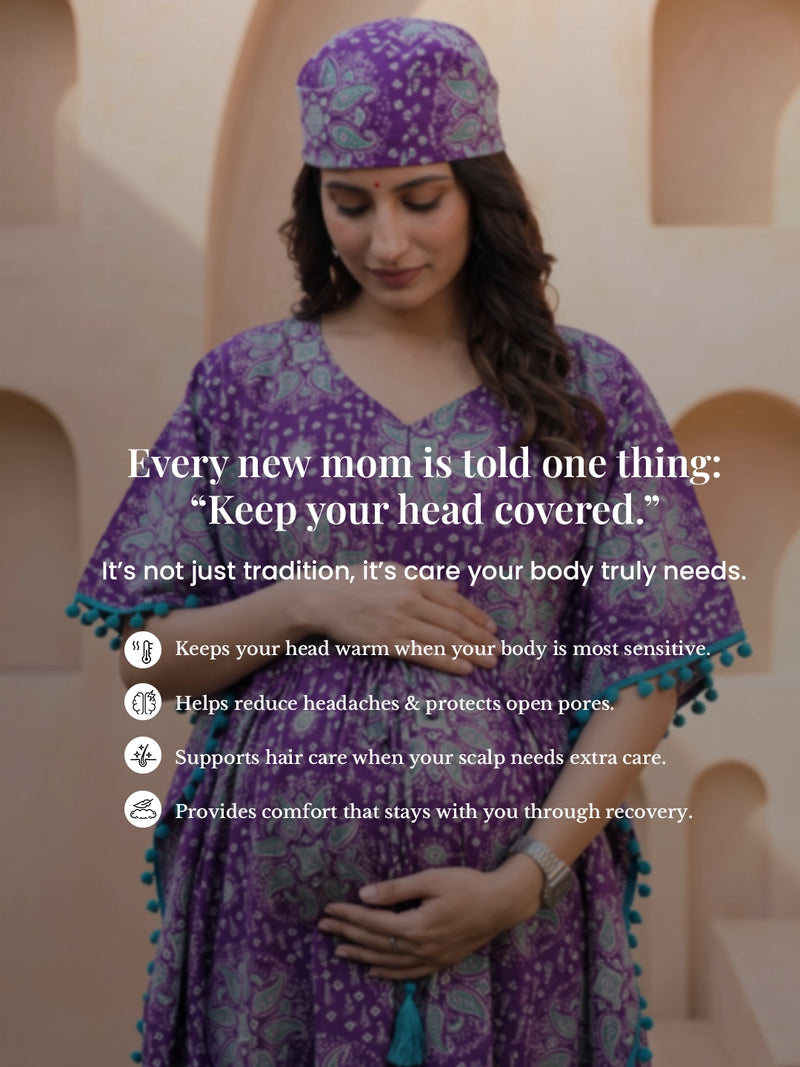 purple-green-ethnic-print-cotton maternity-feeding-friendly-kaftan-dress