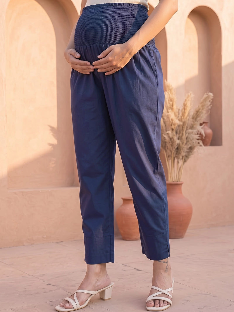 Navy Blue High-Rise Stretch Waist Maternity Comfort Trouser