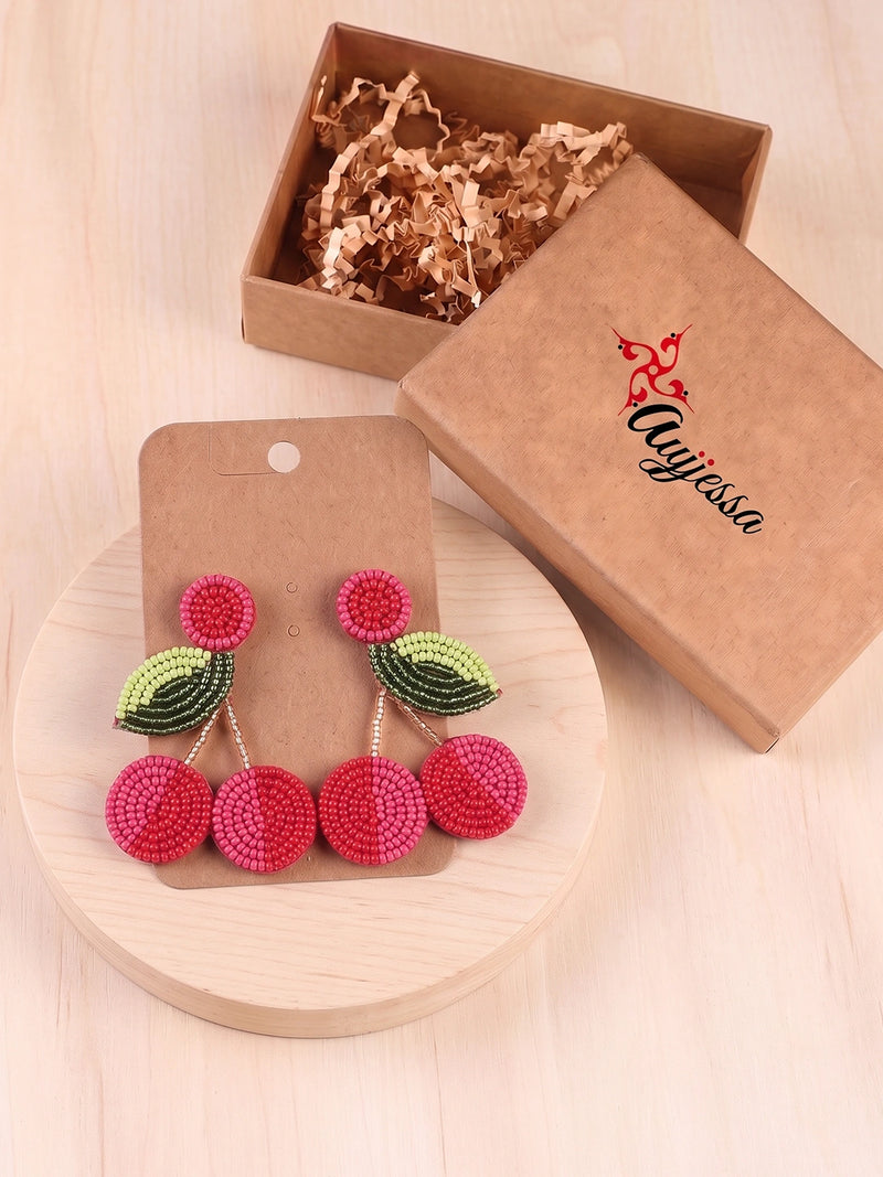 Cherry Blossom Handcrafted Beaded Statement Earrings