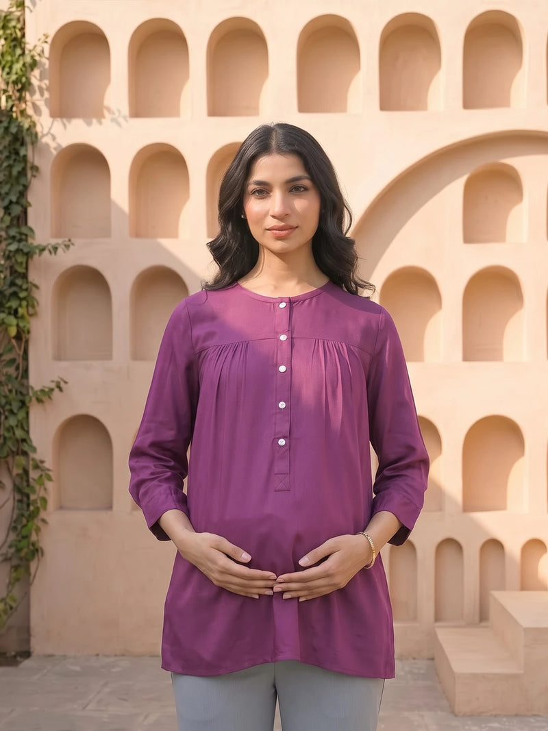 Plum Maternity Feeding-Friendly Top