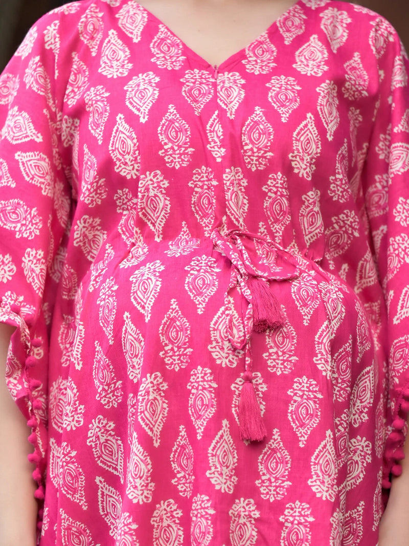 Fuchsia Ethnic Printed Maternity & Feeding Night Suit