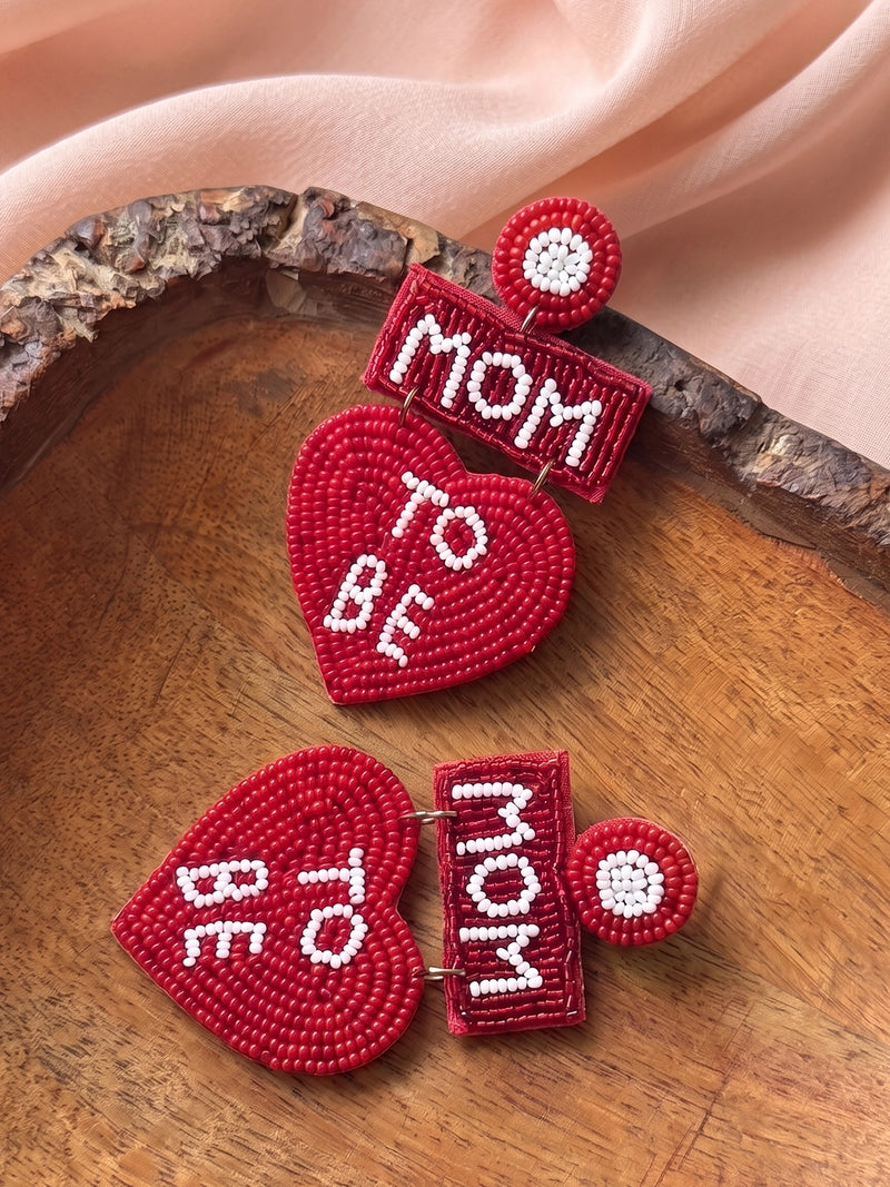 Mom To Be Handcrafted Statement Earrings – Maroon