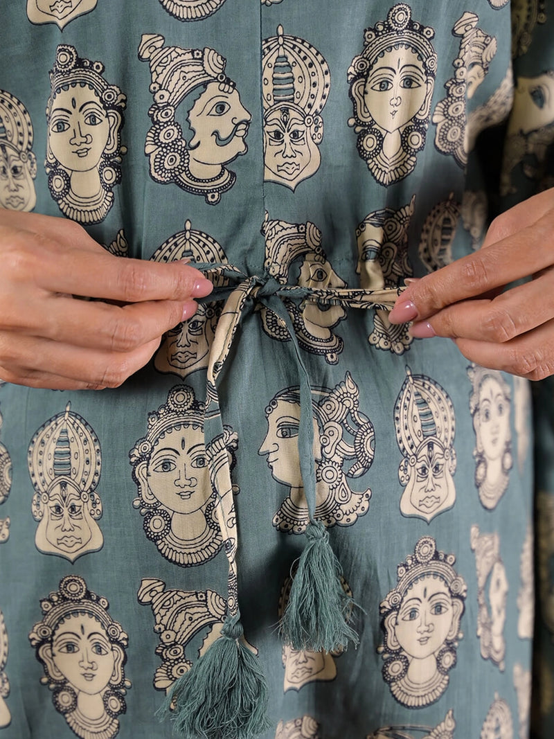 grey-ethnic-motifs-print-maternity feeding-friendly-kaftan-night-suit
