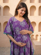 purple-green-ethnic-print-cotton maternity-feeding-friendly-kaftan-dress