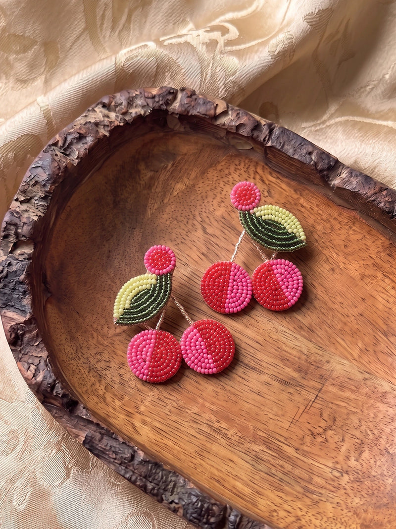 Cherry Blossom Handcrafted Beaded Statement Earrings