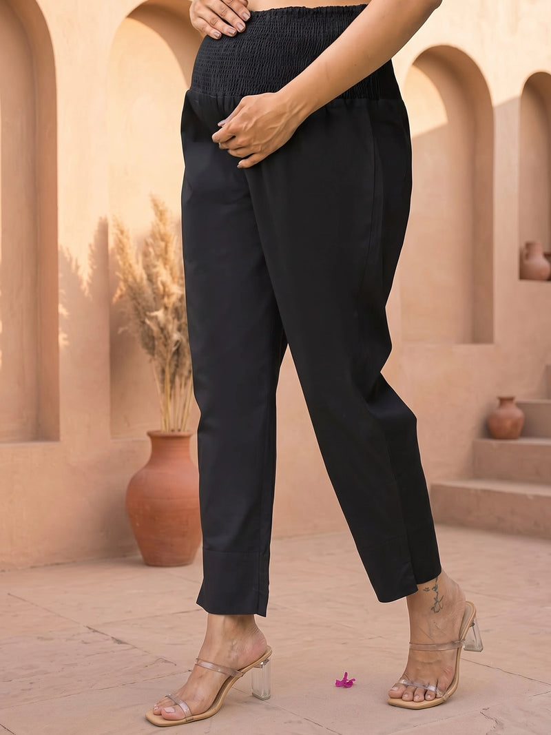 Black High-Rise Stretch Waist Maternity Comfort Trouser