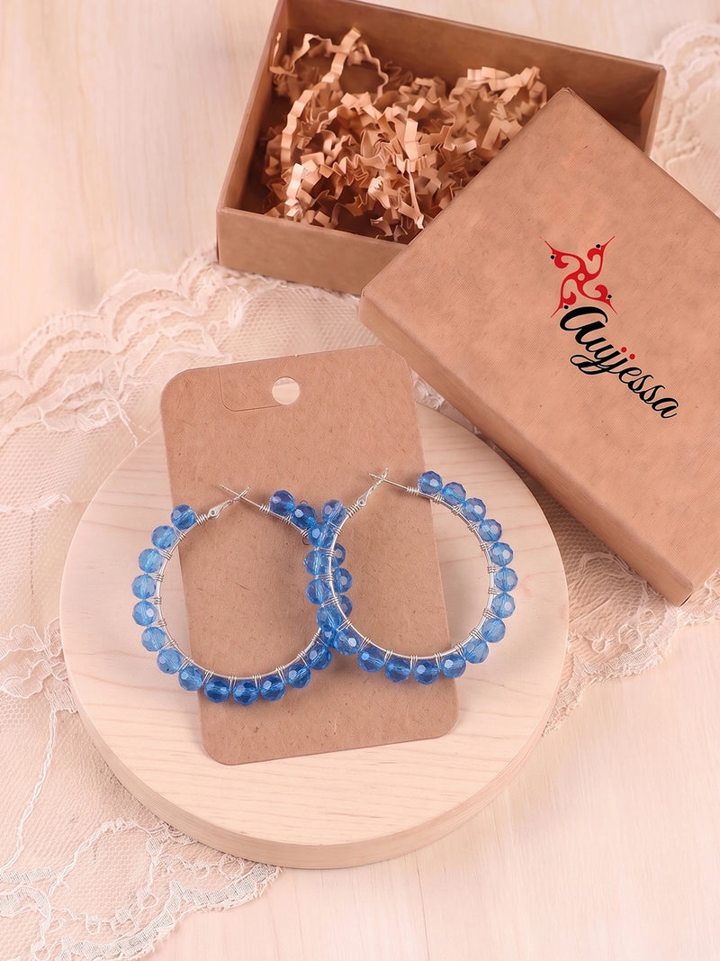 Azure Twinkling Beads Handcrafted Hoop Earrings – Blue