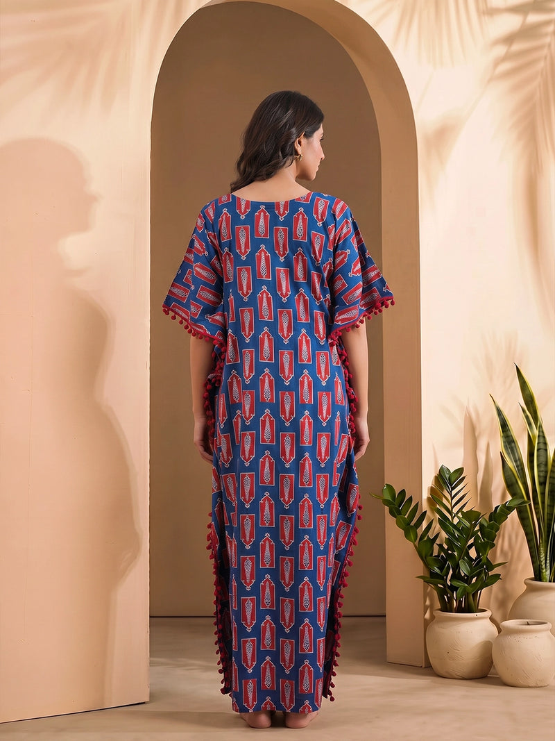 indigo-red-floral-print-cotton-maternity-feeding-friendly-kaftan-dress